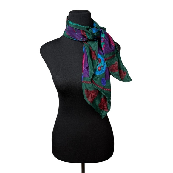 Liz Claiborne Elegant SILK Green and Purple Scarf - Picture 1 of 8